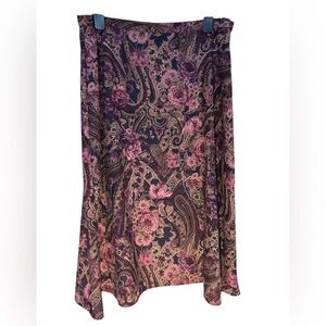 Vintage '90s Karin Stevens Purple Floral Paisley Career A-Line Maxi Skirt 16
